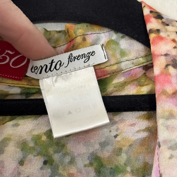 50 CENTO FIRENZE Watercolor Floral Button-Up 100% Silk Blouse Size M - Picture 4 of 6